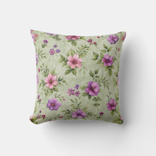 "Vintage Floral Throw Pillow in Green"