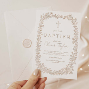 Vintage Floral Toile Baptism Invitation