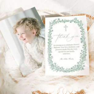 Vintage Floral Toile Baptism Thank You Card