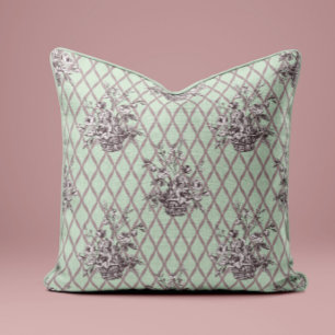 Vintage Floral Toile Throw Pillow in Sage Green