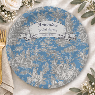 Vintage floral turquoise toile de jouy shower  paper plate