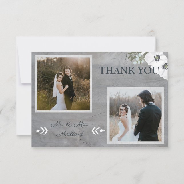 Vintage Floral Two Photo Thank You Card (Front)