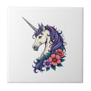 Vintage Floral Unicorn Portrait Psychedelic Fantas Tile
