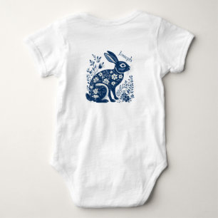 Vintage Floral Victorian Navy Blue Easter Bunny  Baby Bodysuit