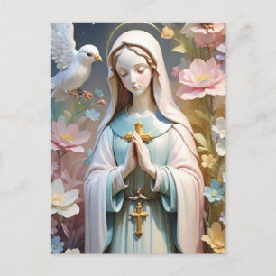 Vintage Floral Vierge Marie Carte postale catholiq