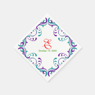 Vintage Floral Violet Blue Wedding Birthday Napkin
