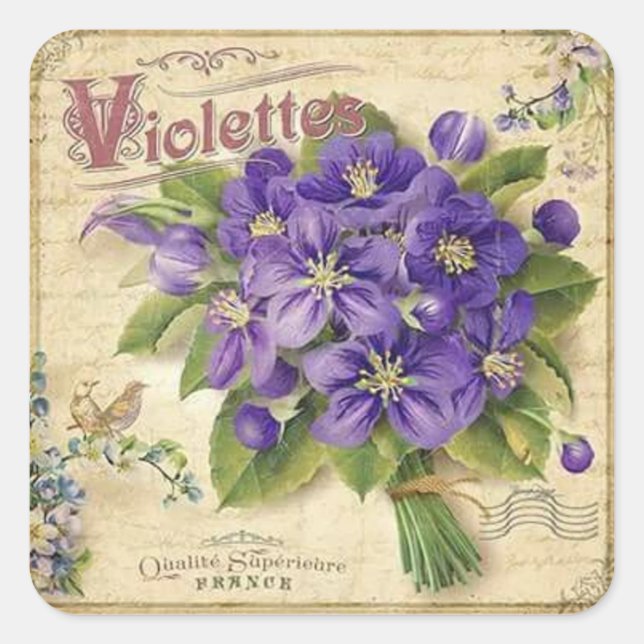 Vintage floral violets élégant autocollant (Devant)
