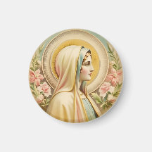 Vintage Floral Virgin Mary Magnet, Catholic