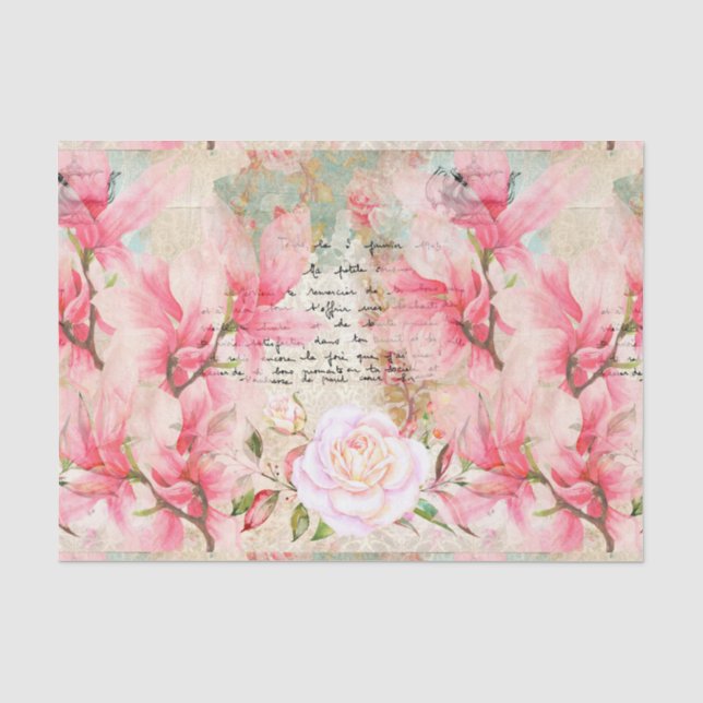 Vintage Floral Wallpaper Handwritten Letters Tissue Paper (Front)