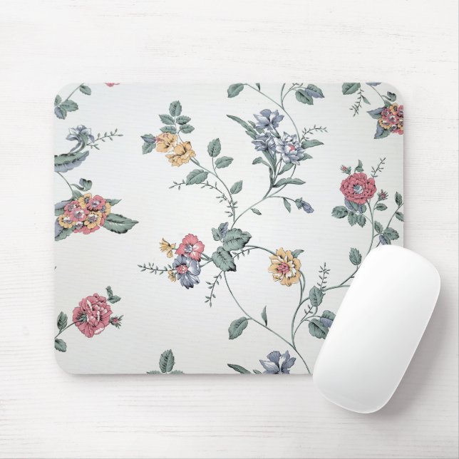 Vintage Floral Wallpaper Mouse Pad (With Mouse)