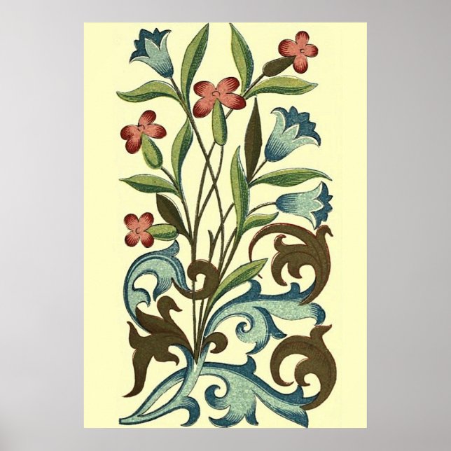 Vintage Floral wallpaper pattern designer yellow Poster (Front)