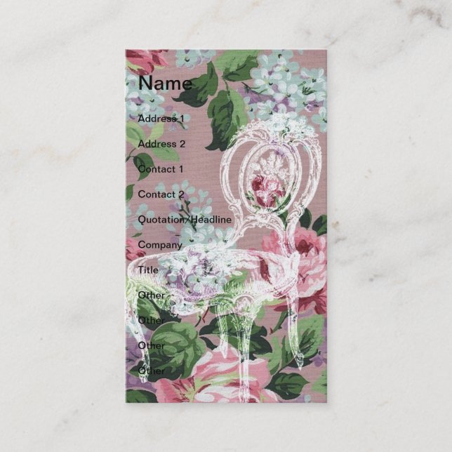 Vintage Floral Wallpaper With Chair Business Card (Front)