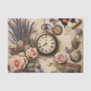 Vintage Floral Watch and Butterflies Decoupage  Tissue Paper