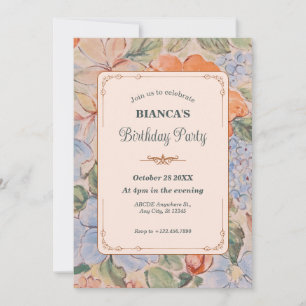 Vintage floral watercolor Birthday Invitation