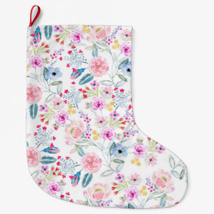 Vintage floral Watercolor hand paint design Large Christmas Stocking