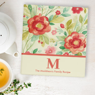 Vintage floral watercolor monogram kitchen binder