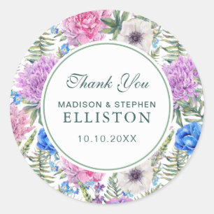 Vintage Floral Watercolor   Peony   Thank You Classic Round Sticker