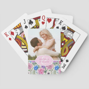 Vintage Floral Watercolor   Peony - Wedding Photo Playing Cards