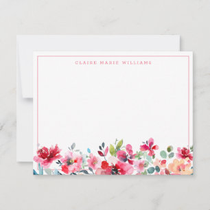 Vintage Floral Watercolor Pink Burgundy Border Card