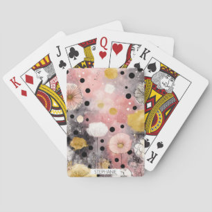 Vintage Floral Watercolor Polka Dot Art (8) Playing Cards