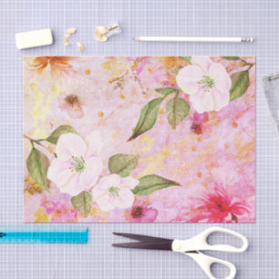 Vintage floral watercolor & script on pink & gold tissue paper