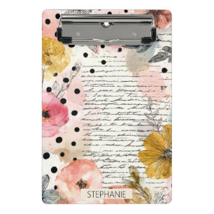 Vintage Floral Watercolor Script Polka Dot Art (3) Mini Clipboard