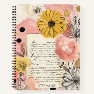 Vintage Floral Watercolor Script Polka Dot Art (6) Notebook