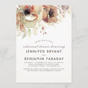 Vintage Floral Watercolors Fall Rehearsal Dinner Invitation