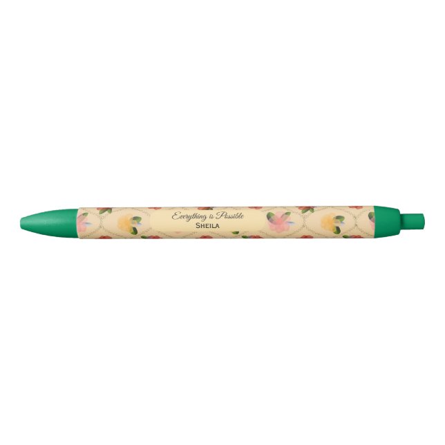 Vintage floral watercolour diamond ballpoint pen (Front)