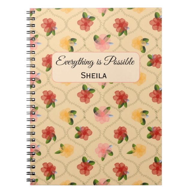 Vintage floral watercolour diamond Notebook (Front)