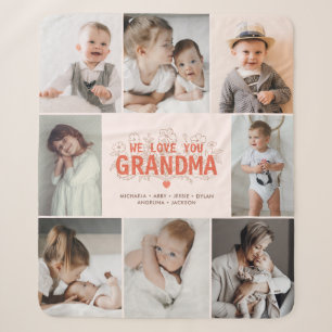 Vintage Floral We Love You Grandma 8-Photo Collage Sherpa Blanket
