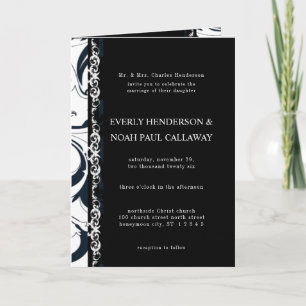 Vintage Floral Wedding Black & White Bifold Invitation