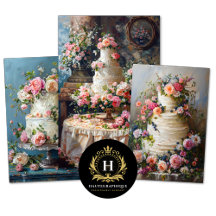 Vintage Floral Wedding Cake Food Bakery Decoupage