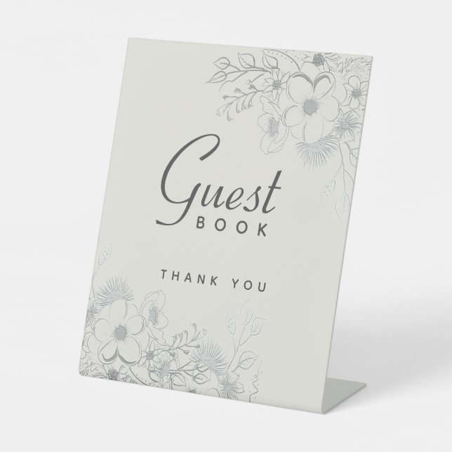 Vintage Floral Wedding Guest Book Pedestal Sign (Front)