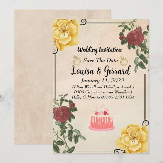 Vintage Floral Wedding Invitation (Front/Back)