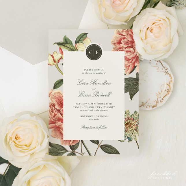 Vintage Floral Wedding Invitation (Cora Vintage Floral Wedding Invitation)