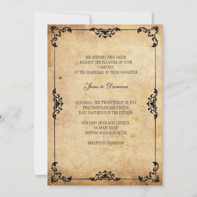 Vintage Floral Wedding Invitation (Front)