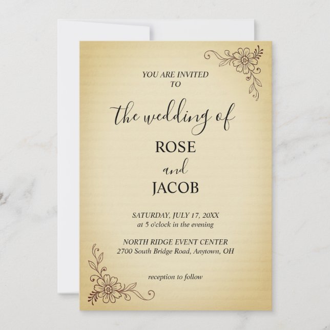 Vintage Floral Wedding Invitation (Front)