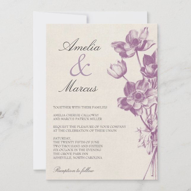 Vintage Floral Wedding Invitation / Cream (Front)