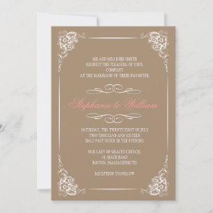 Vintage Floral Wedding Invitation in Mocha