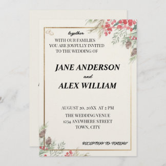 Vintage Floral Wedding Invite with QR Code RSVP