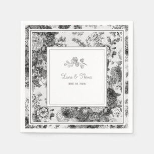 Vintage Floral Wedding Names Date Classic Cocktail Napkin