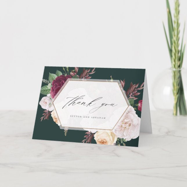 Vintage floral wedding photo thank you card (Front)