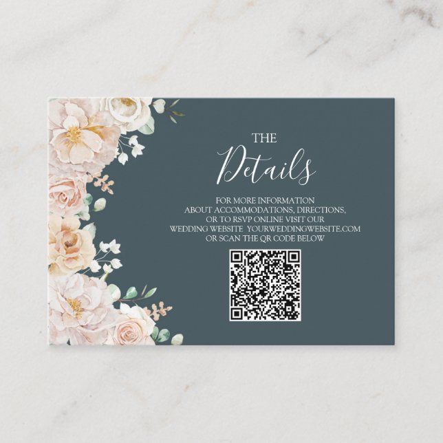 Vintage Floral Wedding QR code Details Insert (Front)