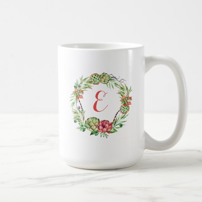 Vintage Floral Wedding Succulent | Monogram Coffee Mug (Right)