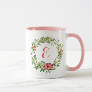 Vintage Floral Wedding Succulent   Monogram Mug