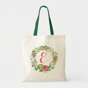 Vintage Floral Wedding Succulent   Monogram Tote Bag