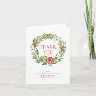 Vintage Floral Wedding Succulent   Thank You Card