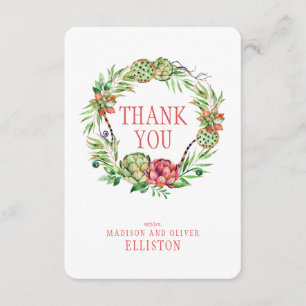 Vintage Floral Wedding Succulent Thank You Card
