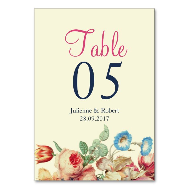 Vintage Floral Wedding Table Card (Front)